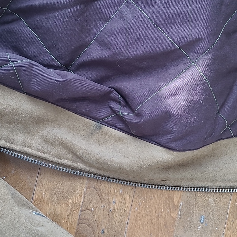 Vintage 90s MISS SIXTY Racer Moto Aviatior Suede Tan Jacket Brown Stripes M/L - Picture 12 of 15